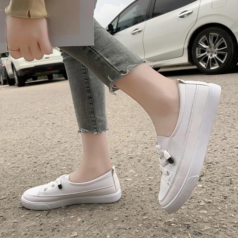 Fashion Women's Genuine Solid Color Simple Versatile Sports Shoes 2024 Spring and Autumn Casual Lace-Up Flat Comfortable Low-top Shoes
