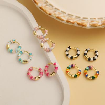 15MM Enamel Dripping Oil Craft Sweet and Colorful Earrings Ethnic Style Personalized Women's Jewelry 1 Pair