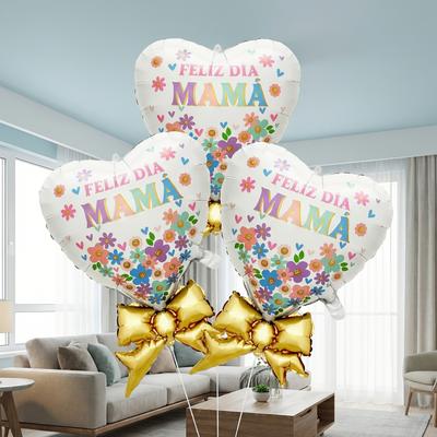 3 Stück Muttertags-Schleifen-Aluminiumfolienballons, bedruckt mit den spanischen Worten „Mama, Alles Gute zum Muttertag“, Festival-Party-Dekoration