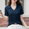 The Lapel Button Slimming Figure-hugging Elastic Half-sleeved T-shirt Is Fashionable Versatile and Elegant