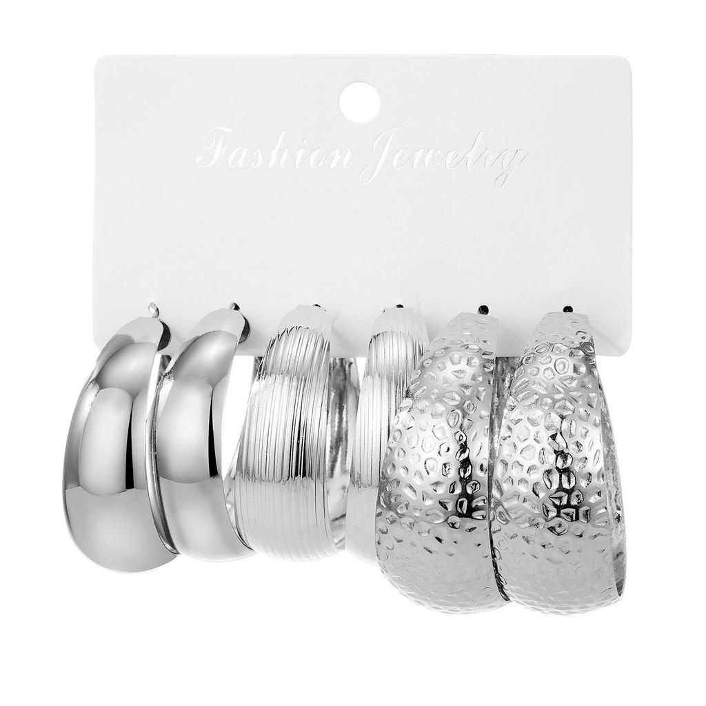 European & American Bold Gold Alloy Earrings - 3-Piece Creative Hoop Set