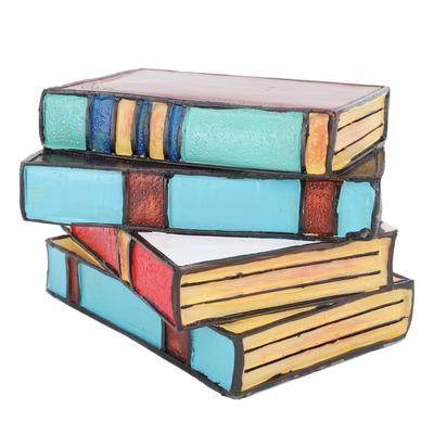 Stained Stacked Books Lamp Resin Handmade Vintage Warm Light Reading Nook Lighting Table Lamp