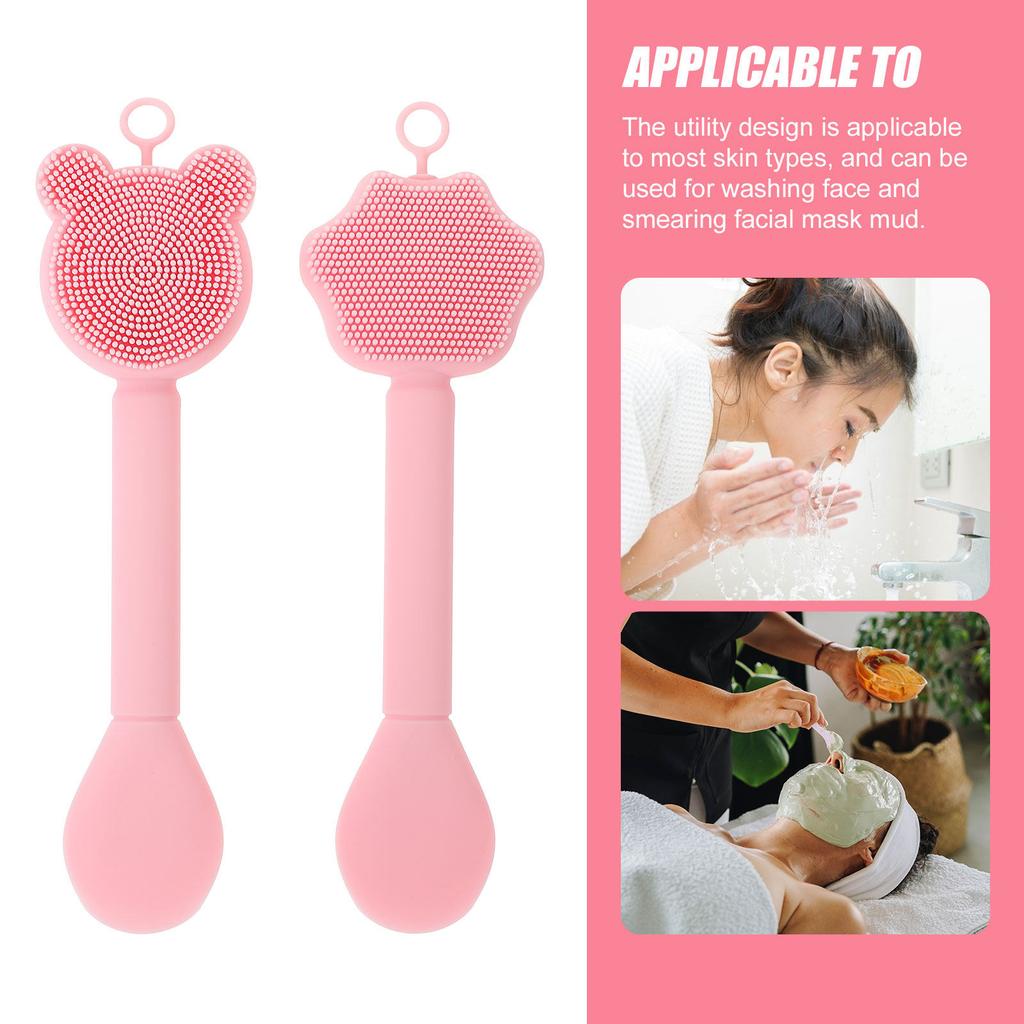 2Pcs Double-End Silicone Facial Brush Face Cleansing Scrubber Mask Applicator Tool Deep Cleaning Exfoliator for All Skin Types