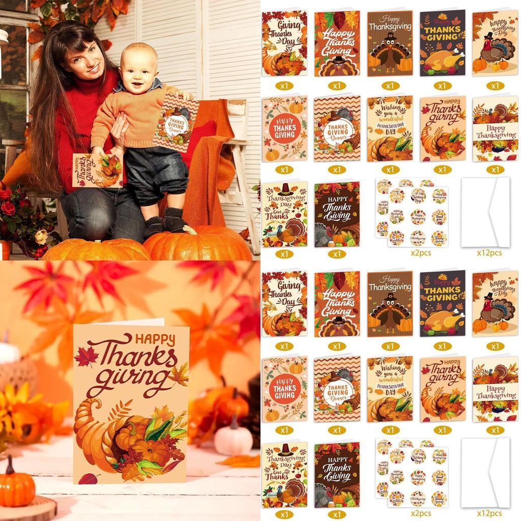 Thanksgiving Paper Greeting Card With Turkey Illustration And Envelope Stickers For Festive Celebration