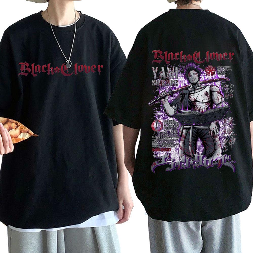 High Street Top Japanese Anime with European and American Style Black White Tees Character Print with Brand Unisex Cotton Casual