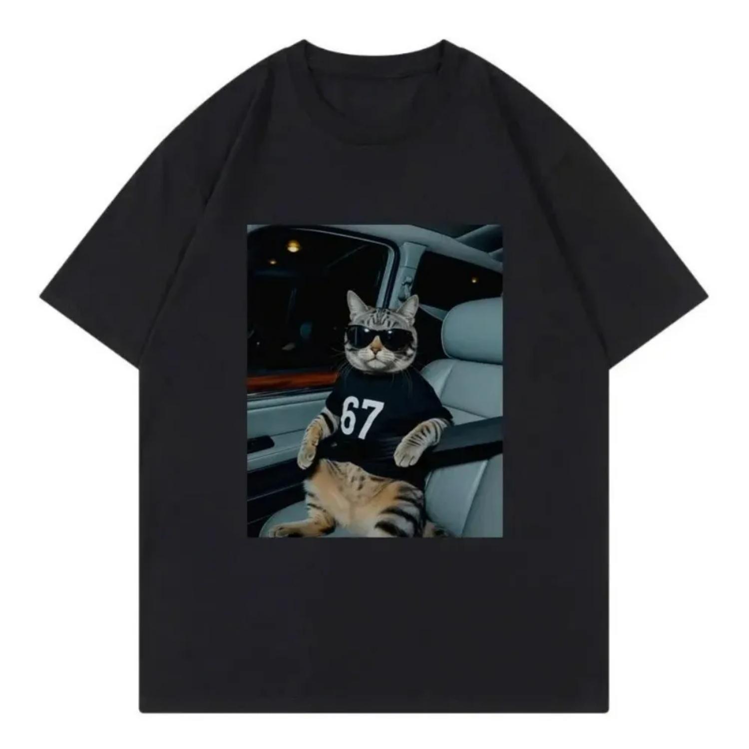 

67 Cool Cat Funny Meme Graphic Printed T Shirts Women Men Clothing Fashion T-shirt Summer Casual Short Sleeve Women Clothing Top S чёрный