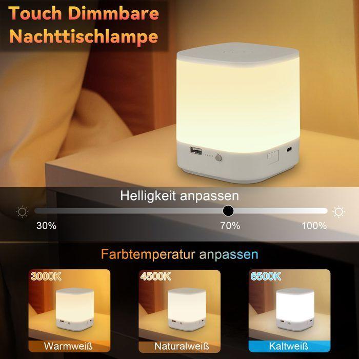 Lampe de chevet - NETTLIFE - LED tactile - Batterie 3600 mAh - Rechargeable USB - 3 températures