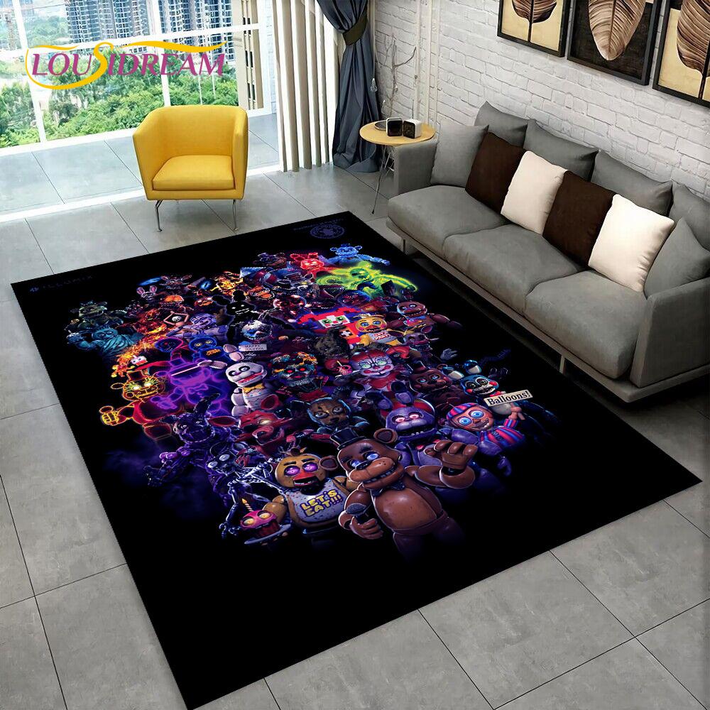 Horror Game FNAF Movie Freddy Bonnie Carpet Rug for Home Living Room Bedroom Sofa Doormat Decor,kids Play Area Rug Non-slip Mat