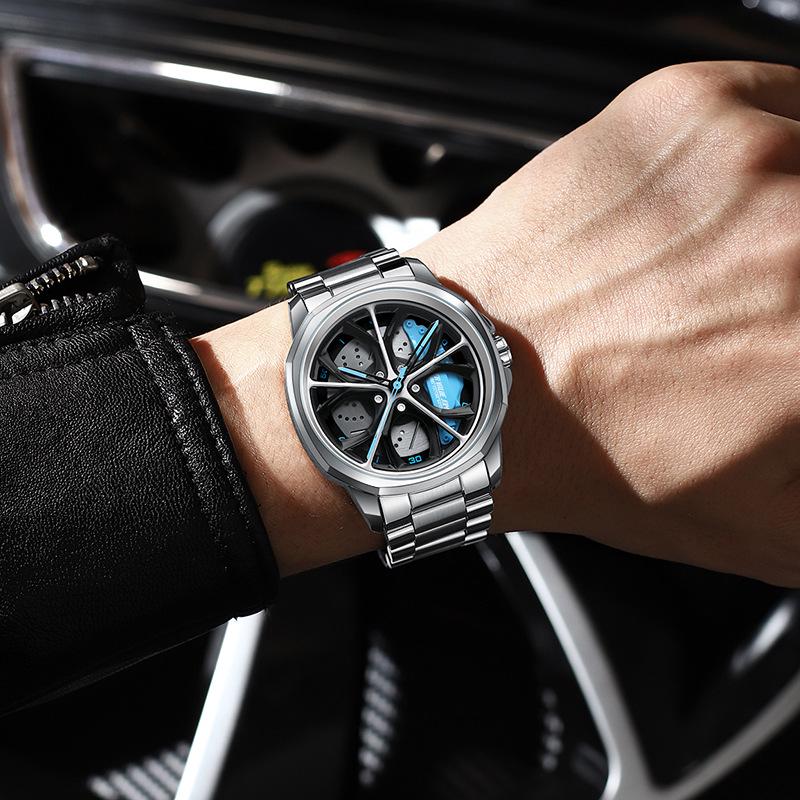 SVJ Men's Double Wheel Hub Watch with 3D Hollow Design and Brake Caliper Style