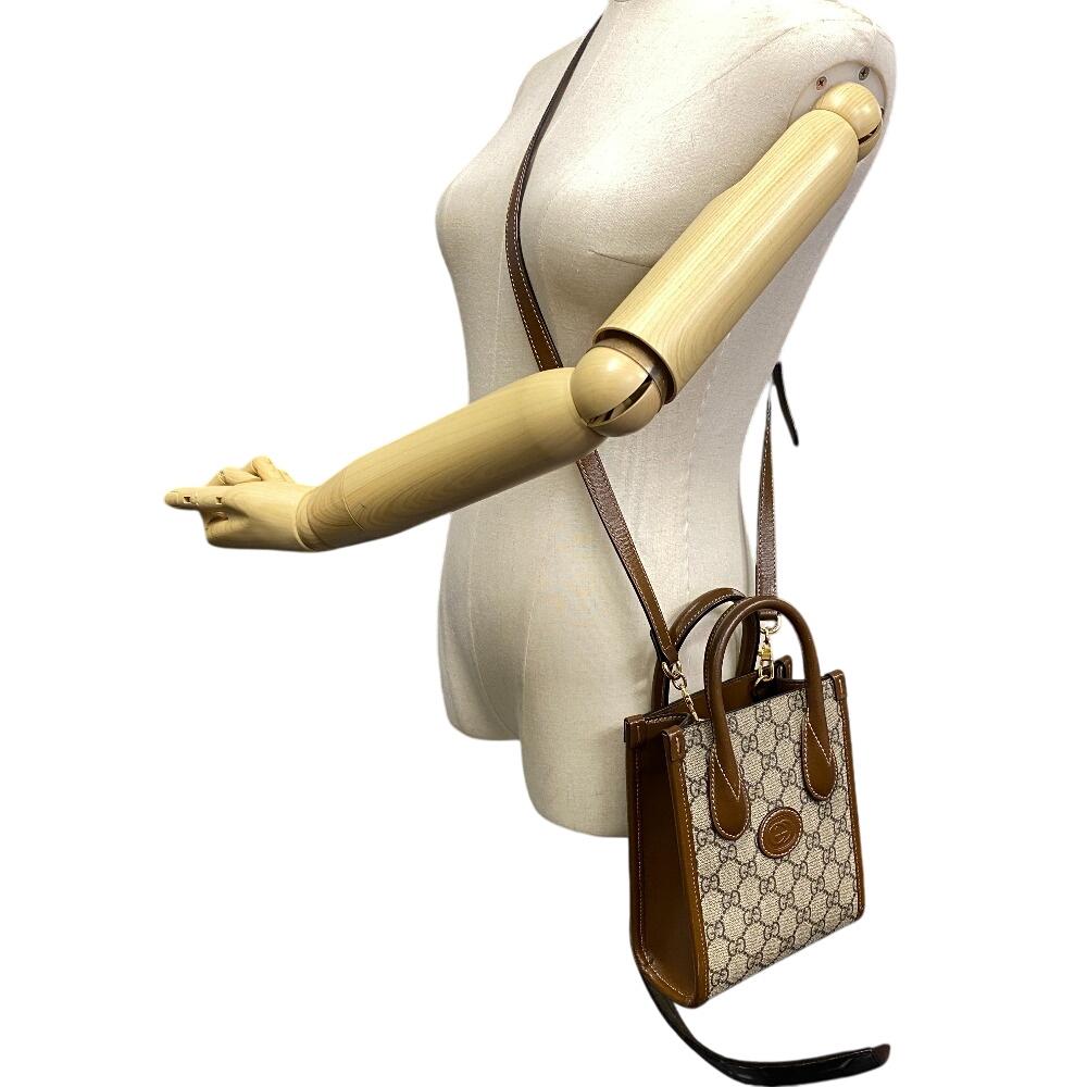 Gucci Interlocking G Mini Tote Shoulder 2WAY GG Supreme PVC Handbag Brown PVC Women Used