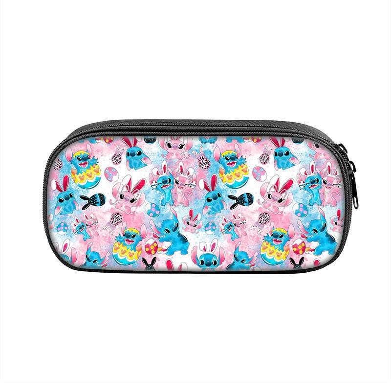 Stitch Pencil Case With Dual Zipper Polyester Storage For Kids And Students