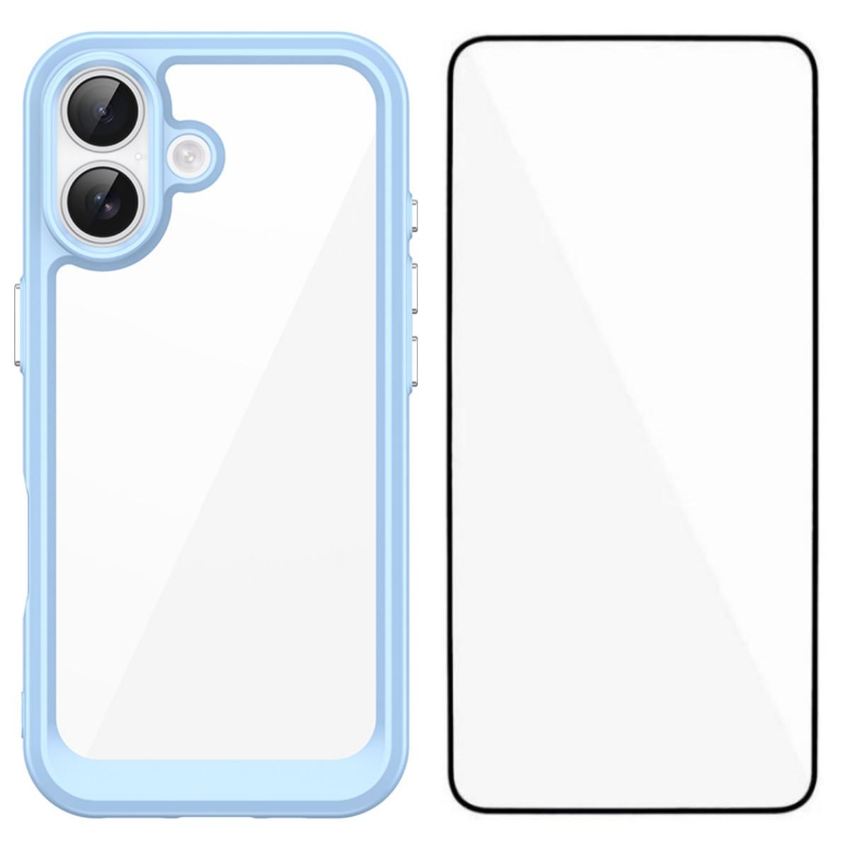 

For iPhone 17 Phone Case WANLONFENG XC Series TPU Acrylic Cover with Tempered Glass (Big Lens Hole) Blue