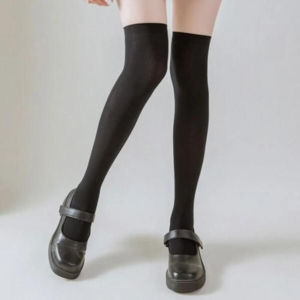 Female Student Knee Socks Spandex Velvet Plain Long Socks
