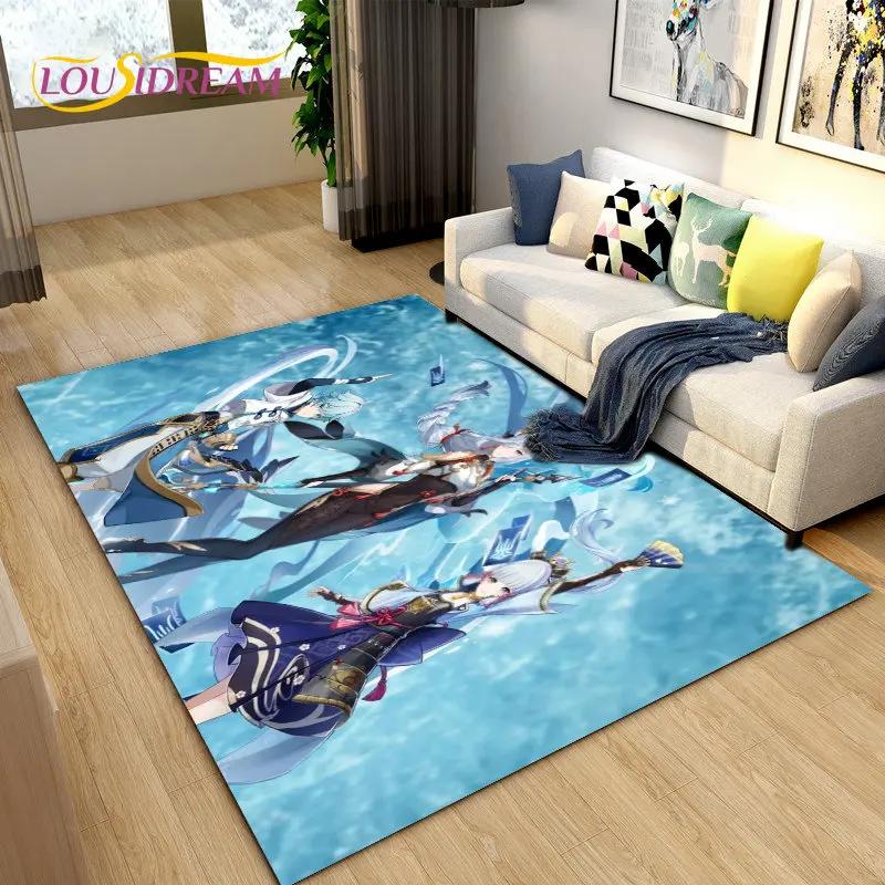 Cartoon Game Gamer Genshin Impact  Area Rug,Carpet Rug for Living Room Bedroom Sofa Doormat Decoration, Kids Non-slip Floor Mat