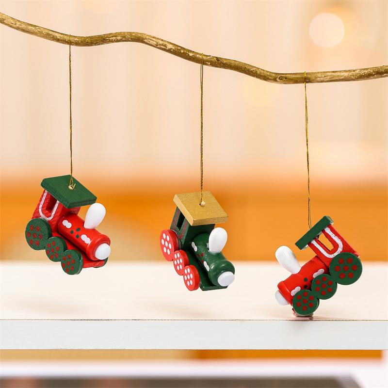 Creative Christmas Party Favors Home Dekor Závěsný přívěsek Hračky pro panenky Hlavy vláčků dřevěné