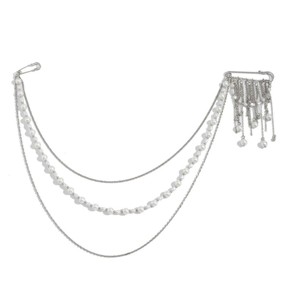 

Metal Chain Shoulder Chain Brooch Ins Fashion Double Lapel Pin Pearl Tassel Pin Party Styling