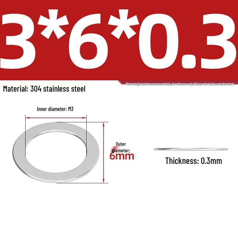 304 Stainless Steel Ultra-Thin Flat Washers - Available in Thickness: 0.1mm, 0.2mm, 0.3mm, 0.5mm