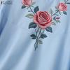 ZANZEA Blusa holgada informal con cuello redondo y manga 3/4 con estampado floral para mujer