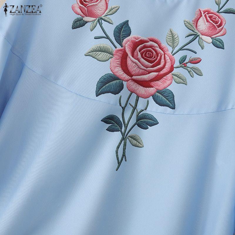 ZANZEA Blusa holgada informal con cuello redondo y manga 3/4 con estampado floral para mujer