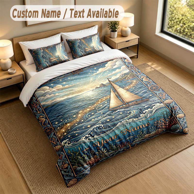 Adventure Journey Theme Personalized 3Pcs Bedding Set Custom Text & Name 1 Sheet 2 Pillowcases Household Bedding 1pc