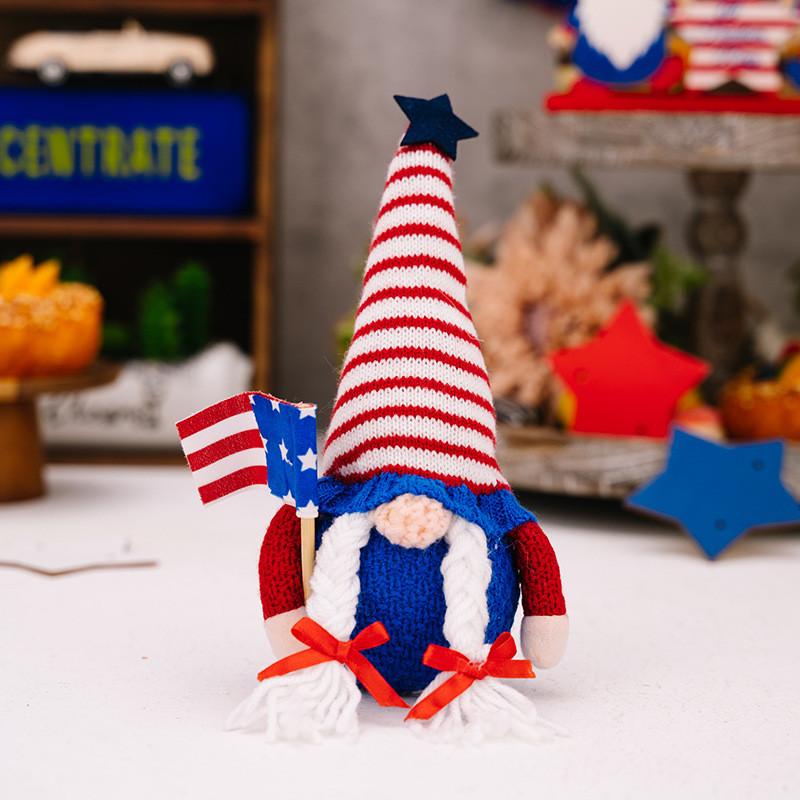 

Eyecatching Day Independence Knit Hat Rudolf Doll With Flag And Display Light Independence Day Figure Female