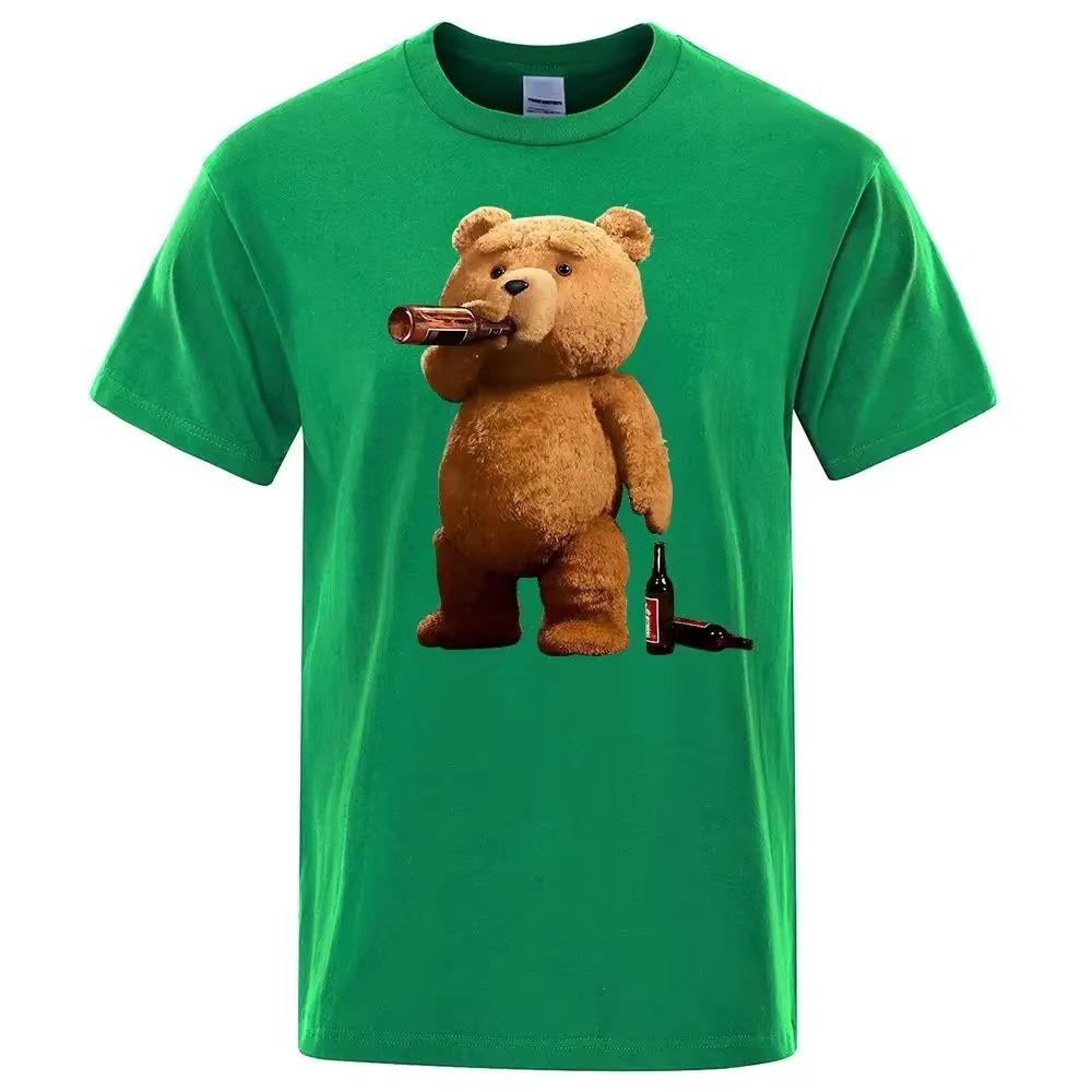Beautiful Ted Bear drinking beer Foster funny printed man shirt short random sleeves Loose Oversize T Street hip hop shirts