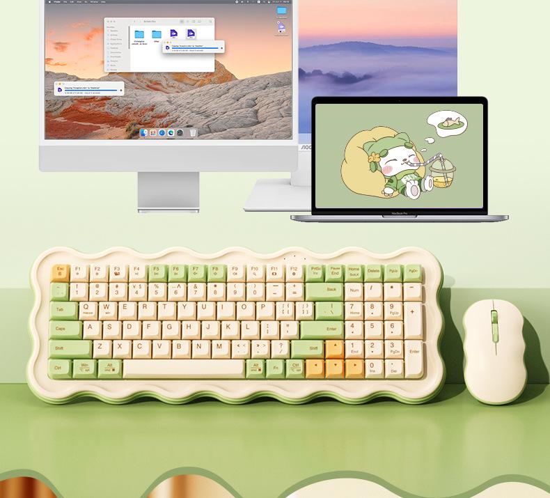 BOW Hangshi MK98 Wireless Keyboard & Mouse Combo - Mechanical Feel, Aesthetic Design for Office & Laptop/Desktop.