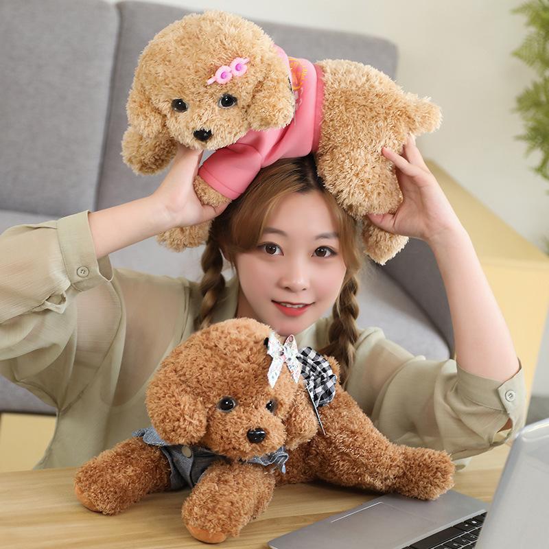 35/55cm Cartoon Curly Hair Stay downTeddy  Dog Plush Toys Wears Collar Teddy Dolls Stuffed Soft Toy Kids Birthday Gifts