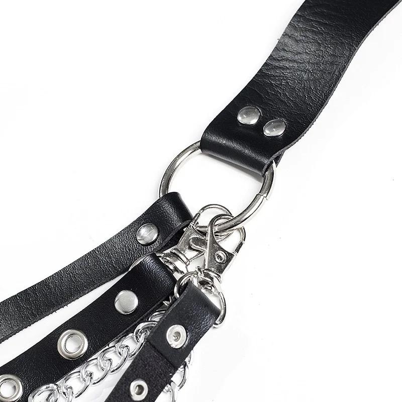 Fashion Women Gothic Punk Waist Belt Chain Metal Circle Ring Design Silver Pin Buckle Leather Black Waistband Jeans Waist Belts.