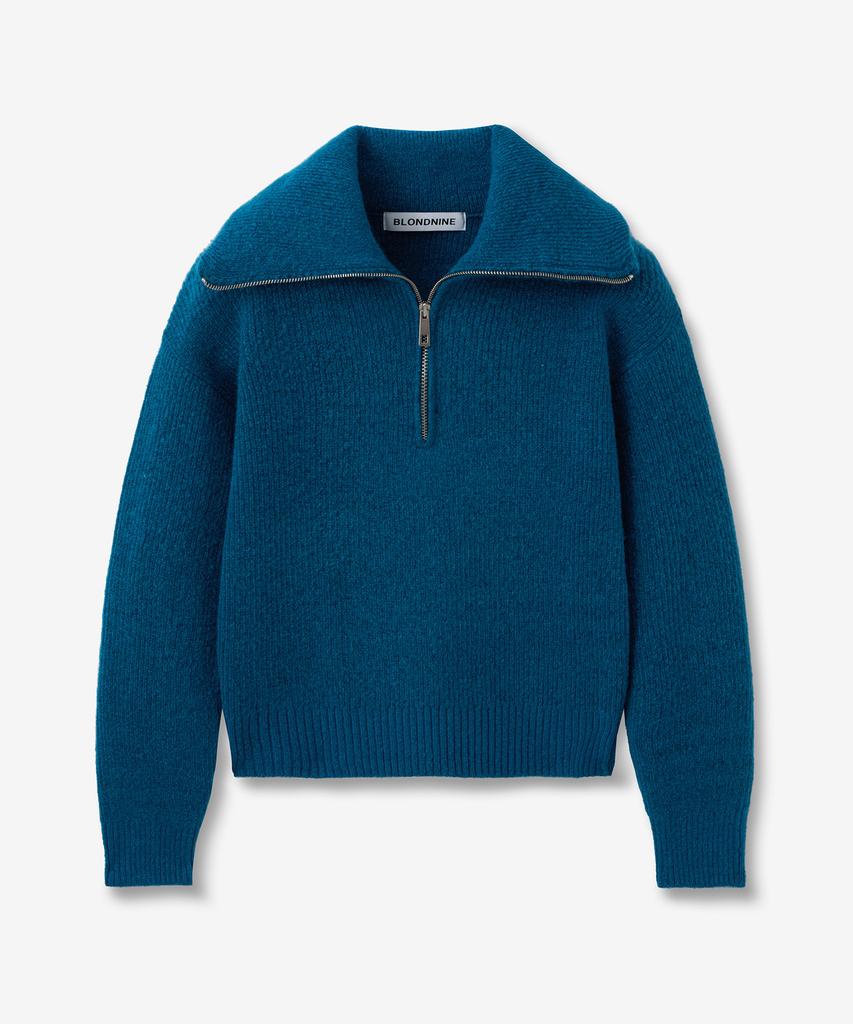 BLOND9 Volume Half Zip Rib Knit Top_Ink Blue
