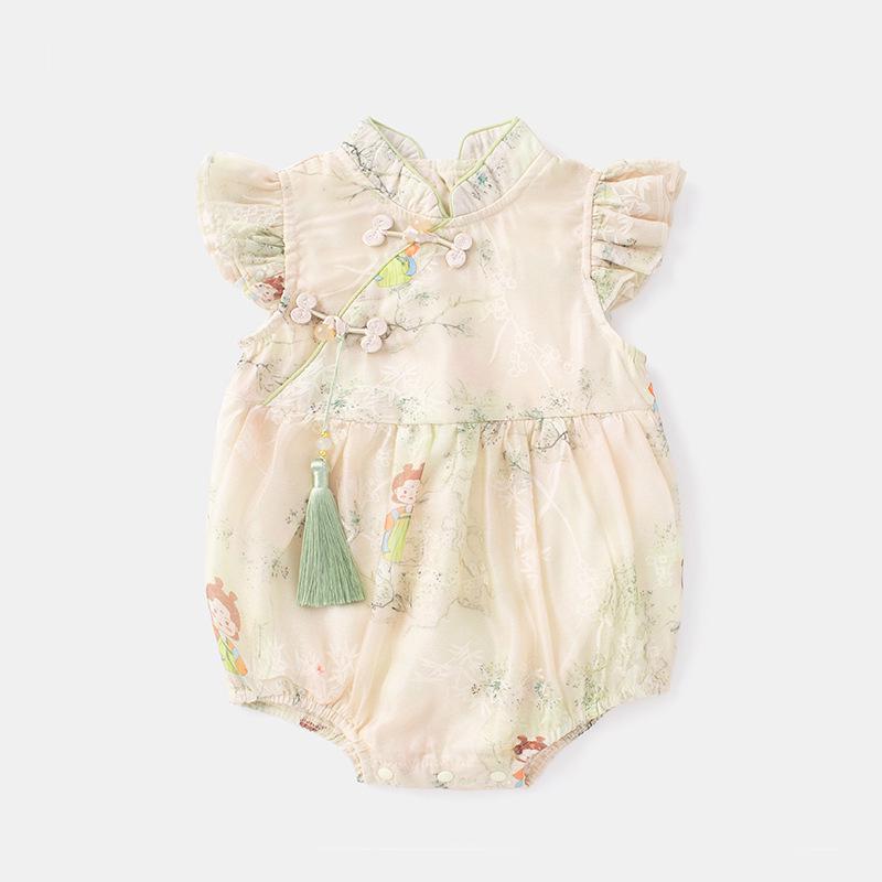 

Летний комбинезон ханьфу для новорожденной девочки 2025: Комбинезон в китайском стиле на первый день рождения малыша 73 cm бежевый