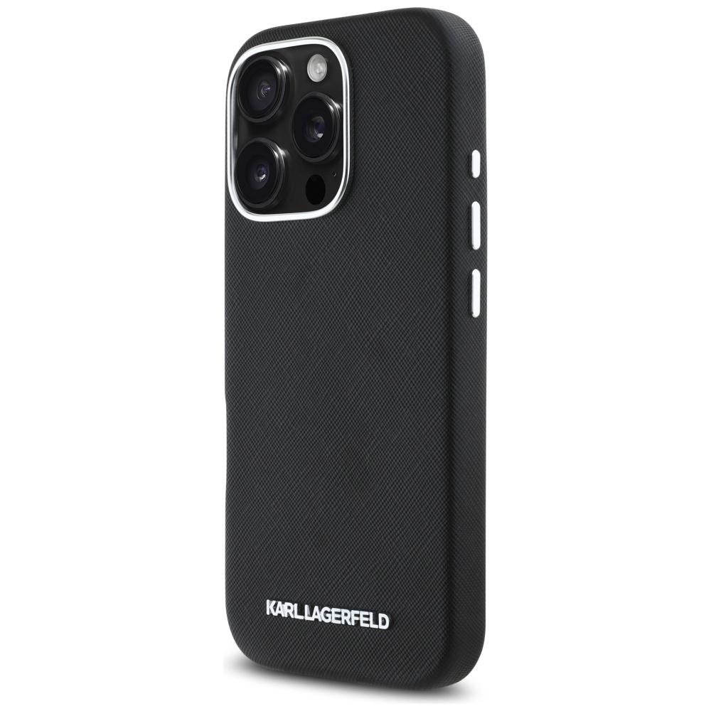 Etui Karl Lagerfeld Saffiano Full        Wrapped Elongated Metal Logo Magsafe Do Iphone 16 Pro Czarny