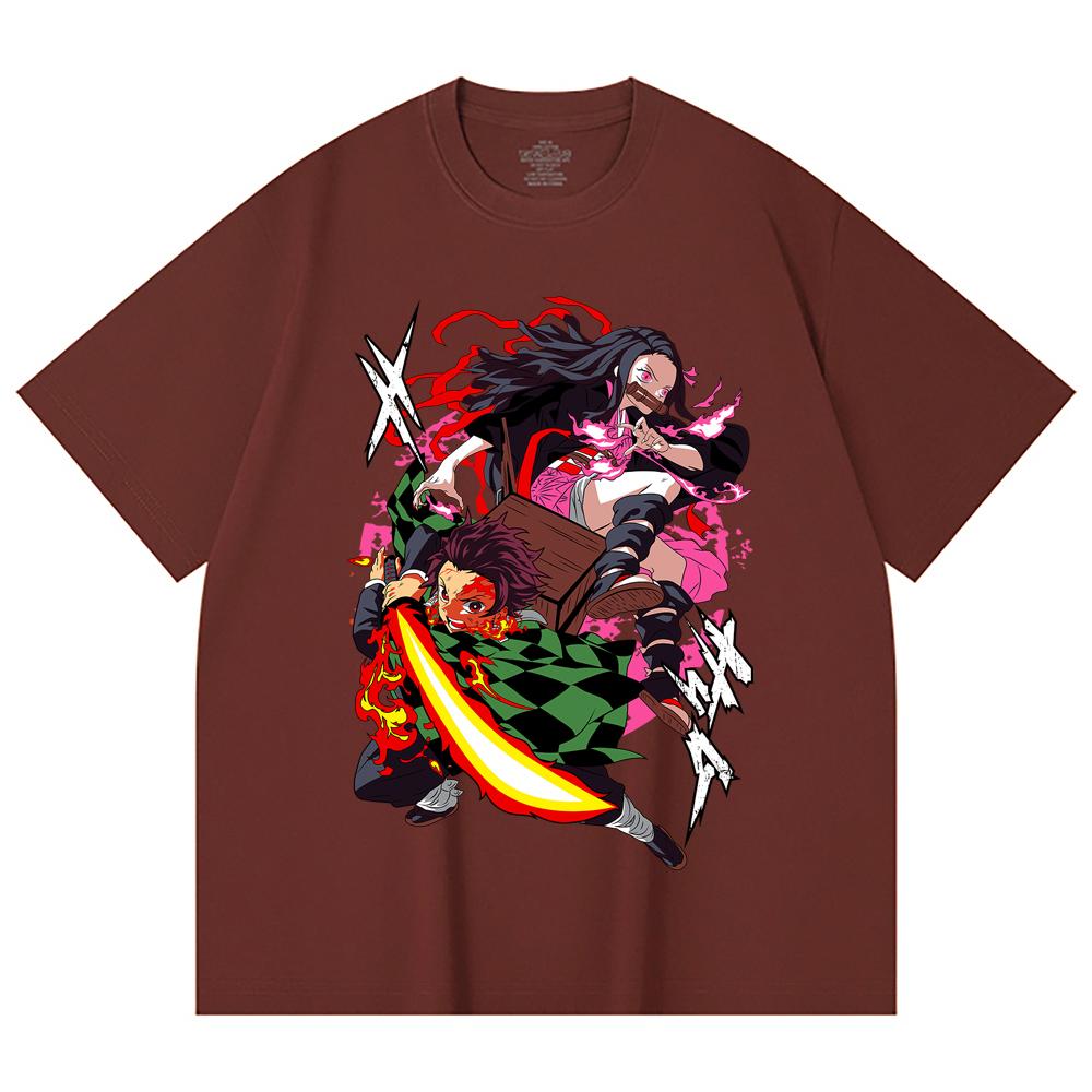 230 Gsm 100% Cotton Demon Slayer V3 Tanjiro Nezuko Print Unisex Heavy Cotton T Shirt