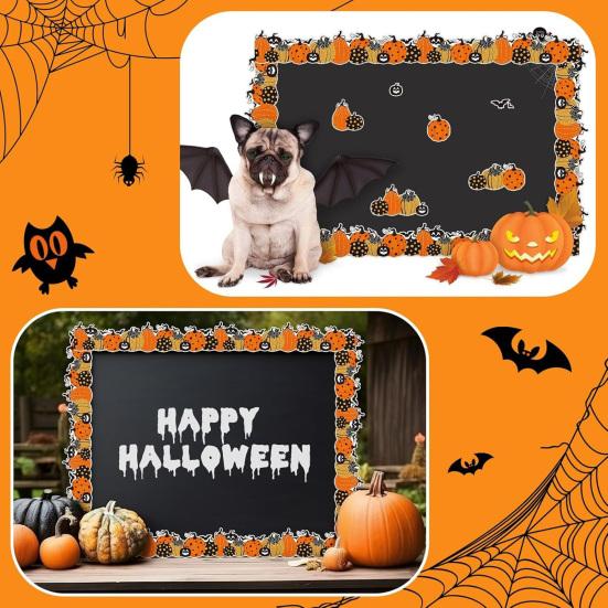Party Venue Decorations Halloween Stickers with Pumpkin And Bat Prints, Durable Coated Seasonal Atmosphere Enhancers Paper Decals, Stylish Frame