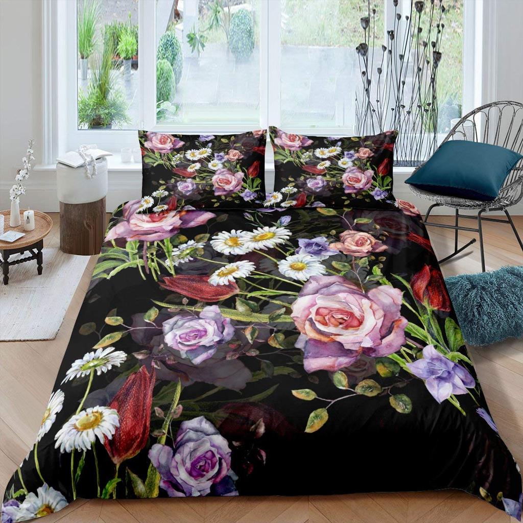 Rose Floral Duvet Cover Blossom Flowers Sunflower Bedding Set Fruit Comforter Cover Oil Painting Bedspread Cover Full King Size