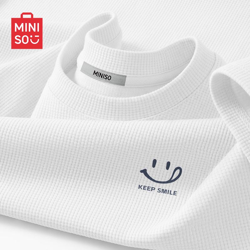 MINISO Men's Heavyweight Waffle Knit Round Neck T-Shirt