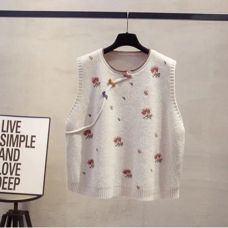 Fashion Korean Knitted Vest Autumn Loose and Slim Versatile Jacquard Age Reducing Vest Women's Round Neck Top