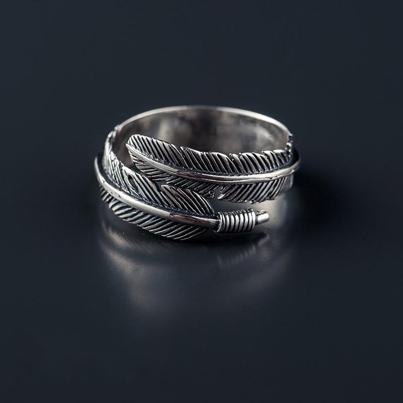 2026 Dark Wind Fashion Accessories Black Vintage Personality Ring, Female Open Feather Ring