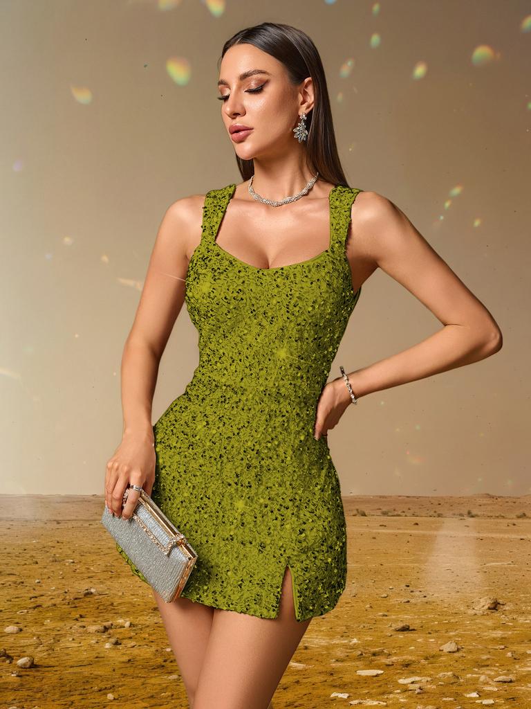 European and American women's clothing sexy fashion flannel sequined dress suspender dress