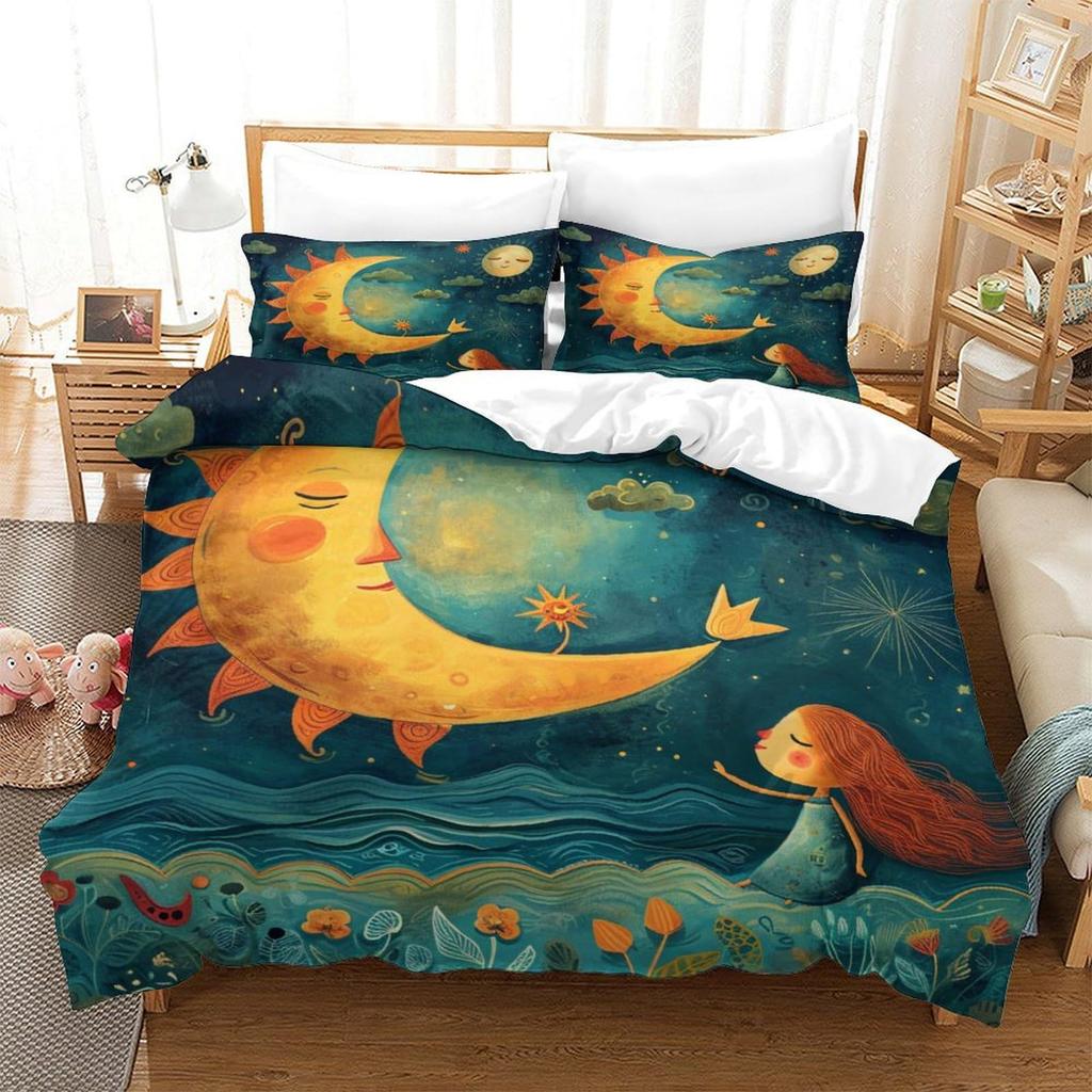 Moon Night Sky Print Bedding Bedroom Set Duvet Set Three-Piece Set
