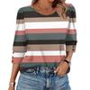 Women's Fashion Casual Striped Print T-shirt Top With Round Neck And Seven Cuff Sleeves