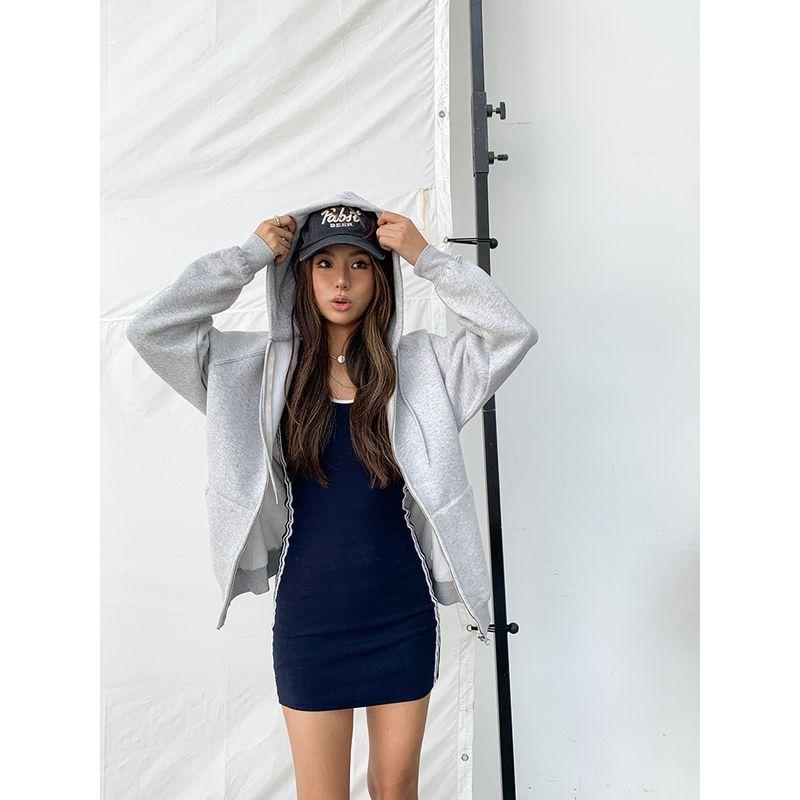 

Discoglam Light Flower Gray Hooded Fleece Lined Sweater Suit Female 2025 New Arrival Autumn Ins Style Light gray Outwear L