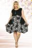 Women's Big Size Dress Plaid Floral Patterned Asymmetrical Cut Below Knee Sleeveless Viscose Dress