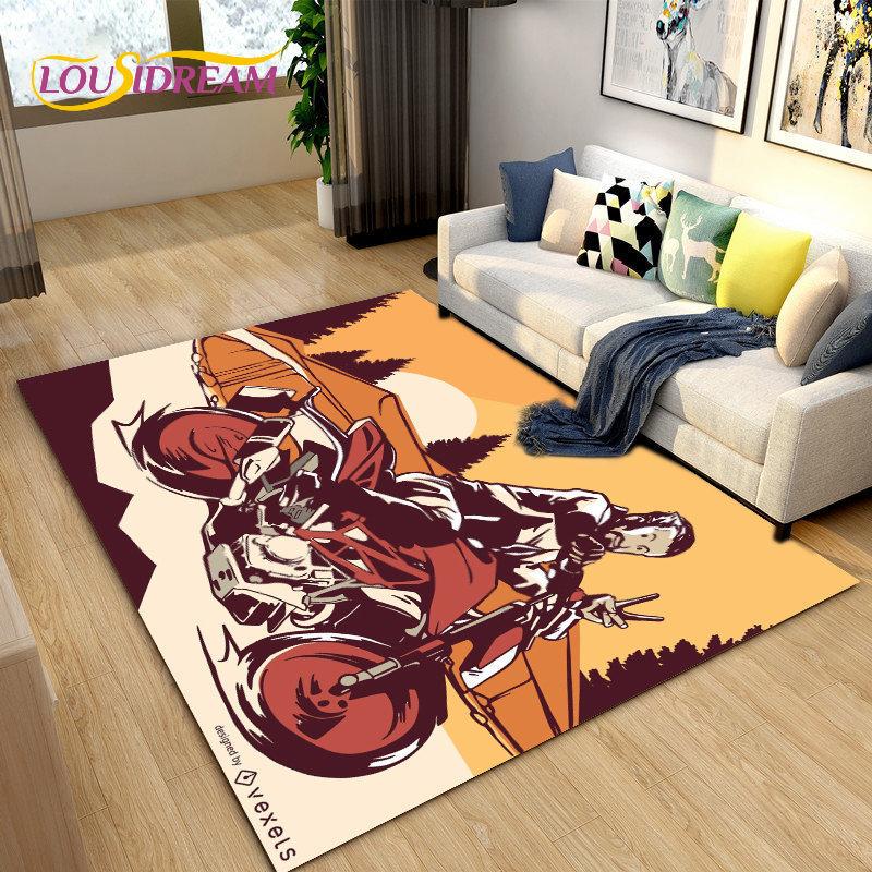 Retro Vintage Motorcycle Area Rug Large,Carpet Rug for Living Room Bedroom Sofa,Kitchen Bathroom Doormat Non-slip Floor Mat Gift