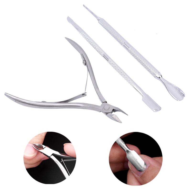 3Pcs/lot Nail Cuticle Nipper Scissors Trimmer Clipper Dead Skin Fork Remover Plier Pusher Stainless Steel Nail Art Beauty Tools