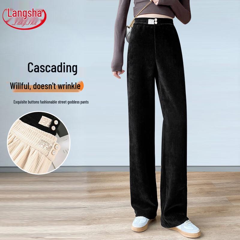 

Langsha Women s Chenille High-Waist Wide-Leg Pants L