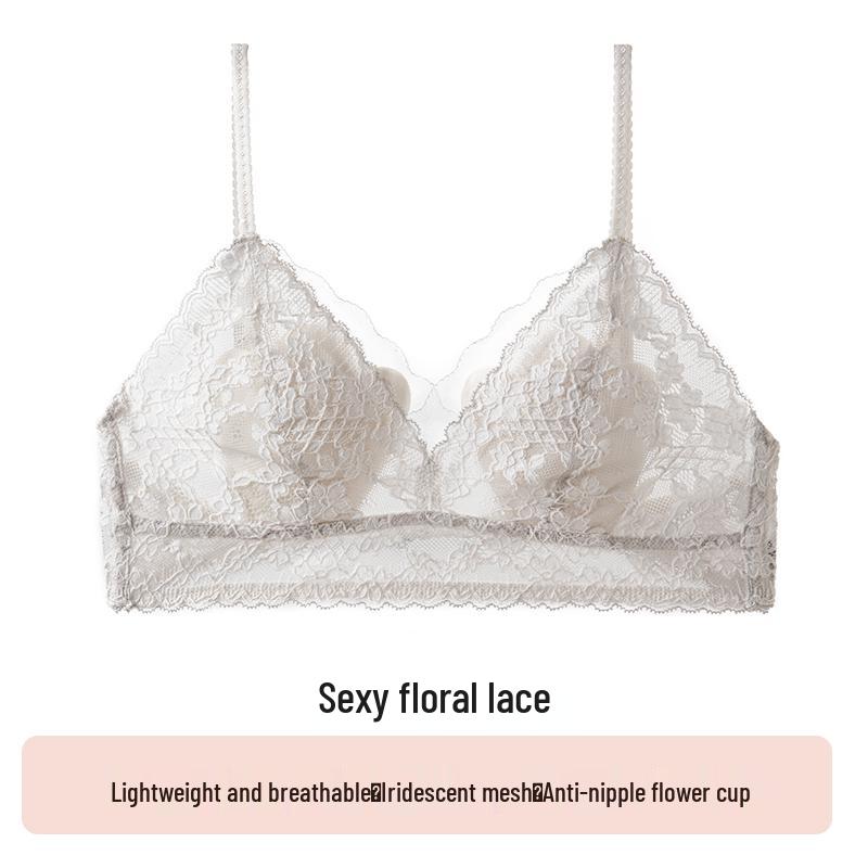 Elegant Lace Lingerie French Triangle Cup - Breathable, Non-Bulging, Backless Bra