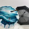1pc Paintbrush Ocean Automatic Open/Close Umbrella Compact Folding Umbrella with 8-Rib Shaft for Women/Men, Portable Travel Umbrella,1202S