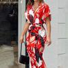 Women Casual Turn Down Collar High Waist Long Shirt Dress