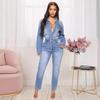 Europäischer & Amerikanischer Slim Fit Stretch Denim Jumpsuit mit kleinem Beinabschluss